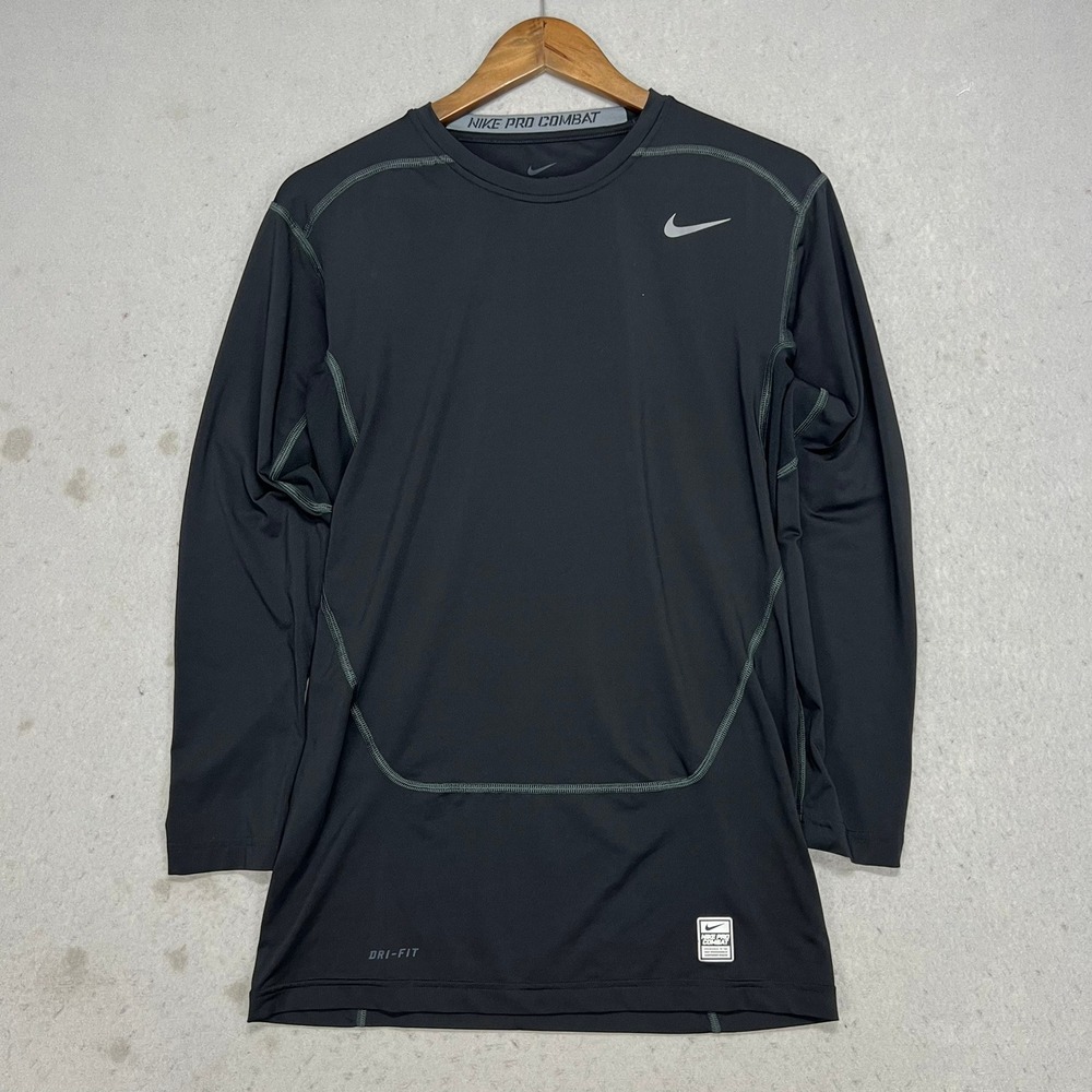 Nike Pro Combat‎ Dri-FIT Compression Shirt Black Long Sleeve Training Top XL